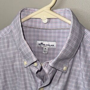 Peter Millar Men's Pink and Blue Plaid Shirt men’s medium